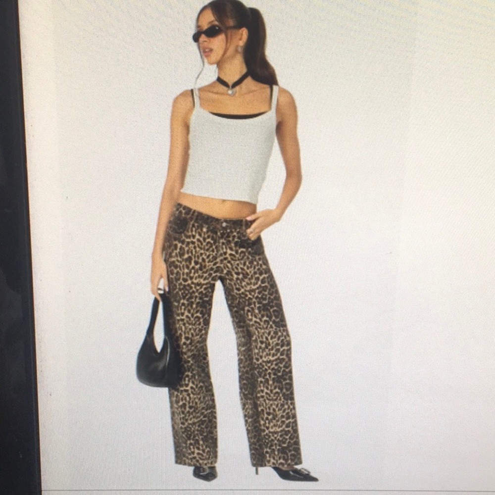 EDIKTED/“LEOPARD”LOW RISE 5 POCKET WIDE LEG JEANS/ NEW